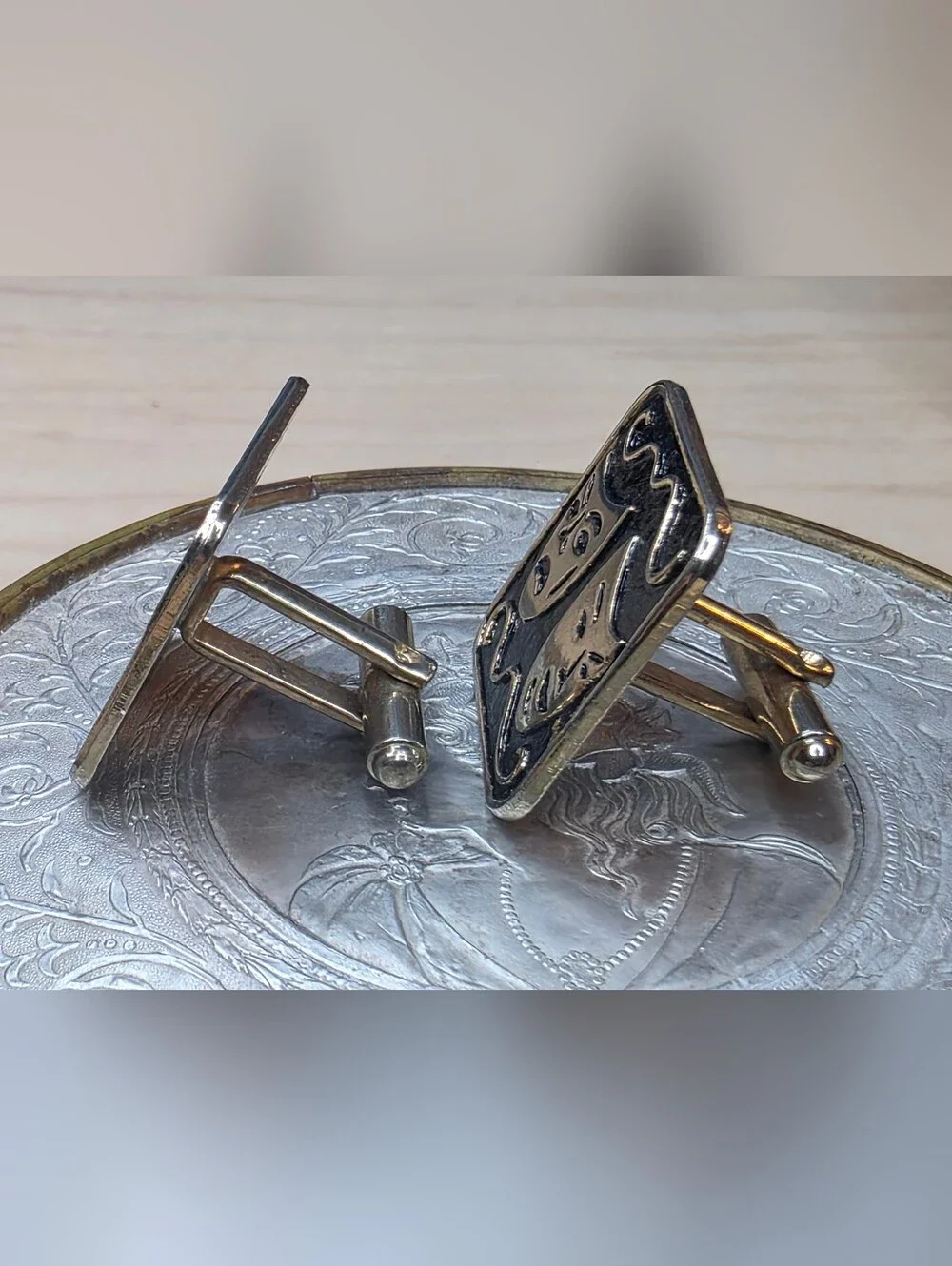 Cufflinks Theater Thespian Vintage Black & Gold/Silver Formal/Wedding/Costume